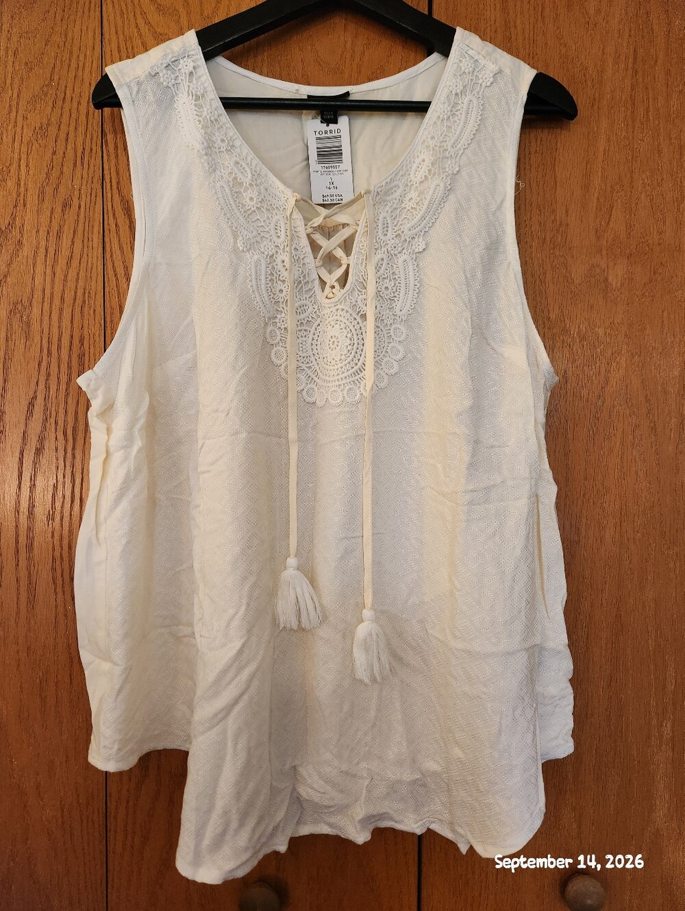 torrid Cream Crochet-Trim Lace-Up Sleeveless Top